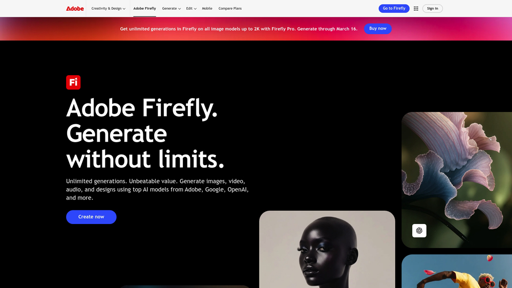 adobe-firefly-homepage-screenshot Adobe Firefly generative AI interface showing text-to-image tools