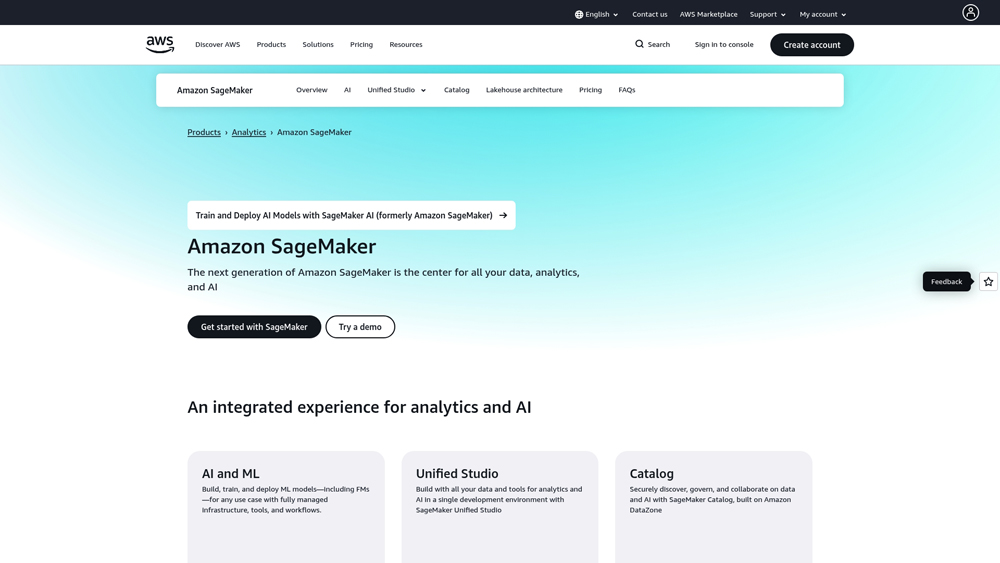 amazon-sagemaker-homepage-screenshot Amazon SageMaker dashboard for machine learning model building