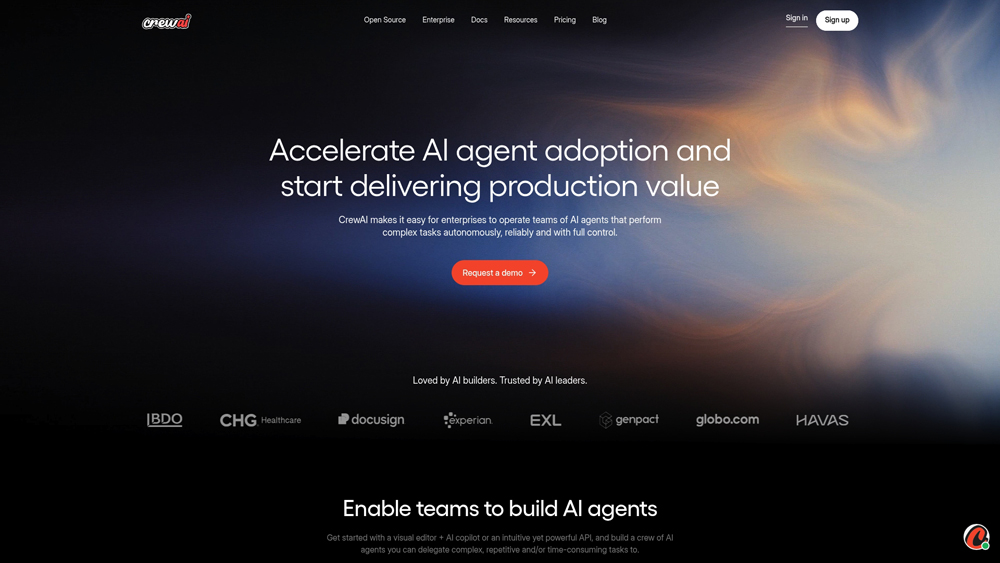 crewai-homepage-screenshot CrewAI interface showing multi-agent workflow orchestration