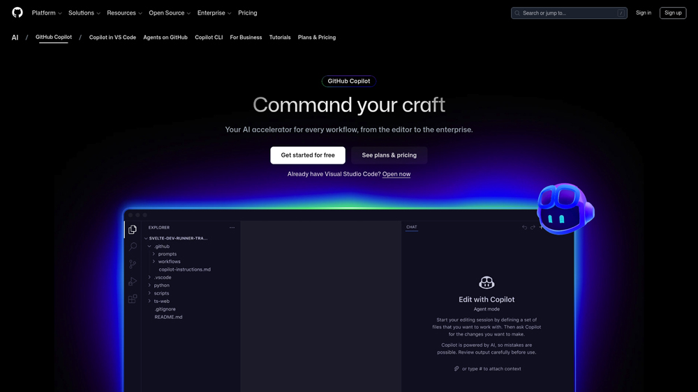 GitHub Copilot showing AI code completions in VS Code