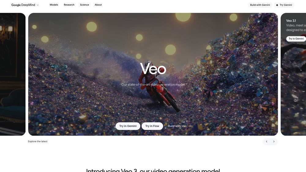google-veo-homepage-screenshot Google Veo interface showing high-definition AI video generation