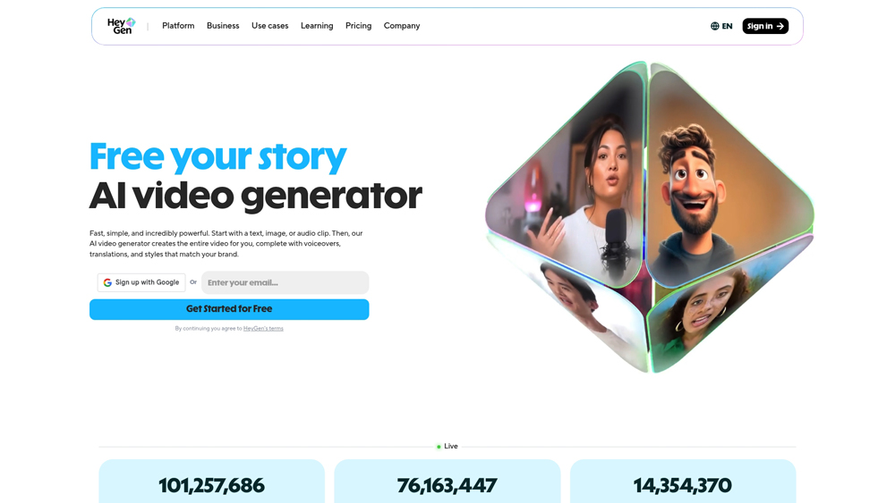 heygen-homepage-screenshot HeyGen studio showing AI video avatars and translation