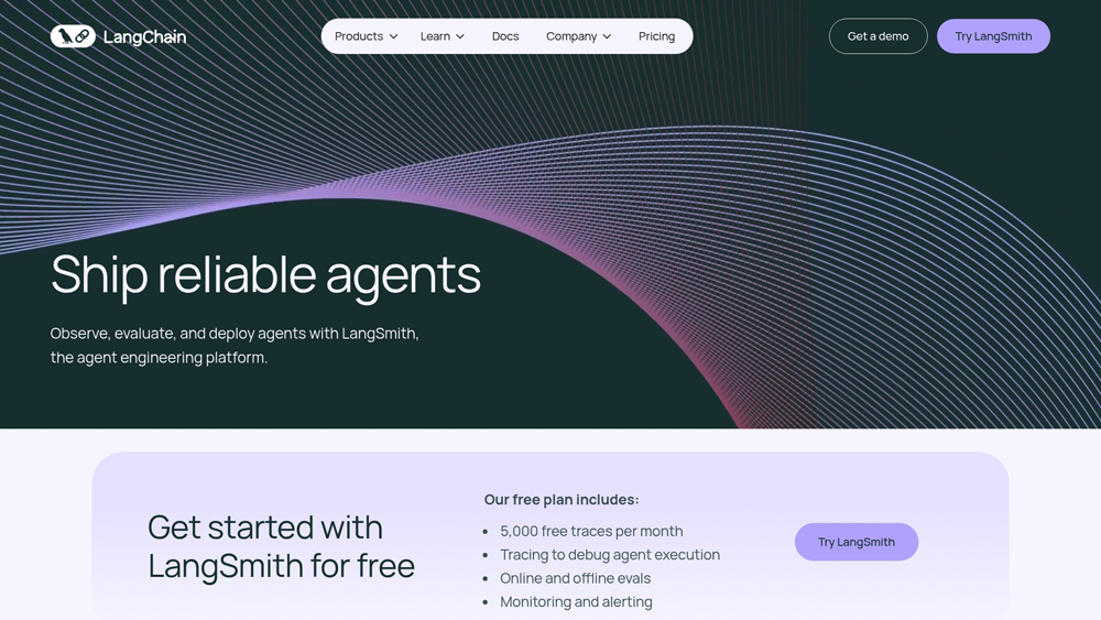 langchain-homepage-screenshot LangChain dashboard showing AI agent chains and LLM tools