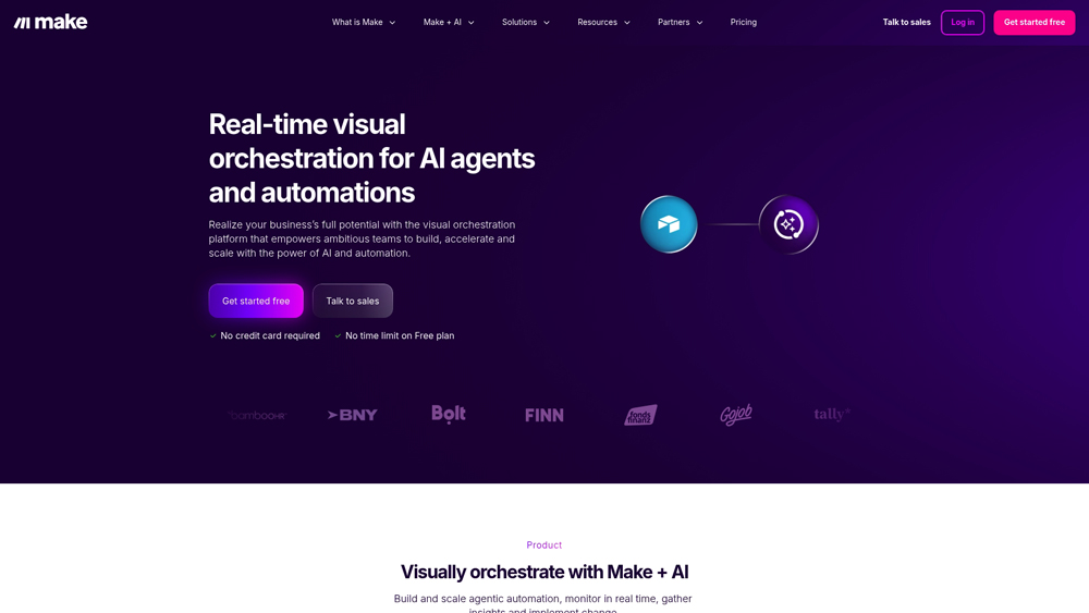 Make.com visual automation builder showing app integrations