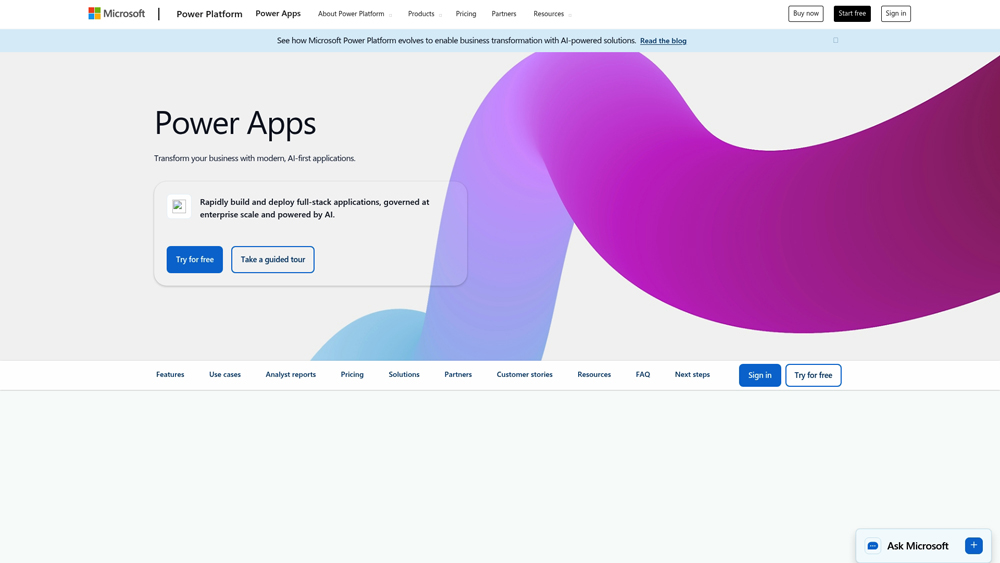 microsoft-power-apps-homepage-screenshot Power Apps studio showing low-code enterprise app design