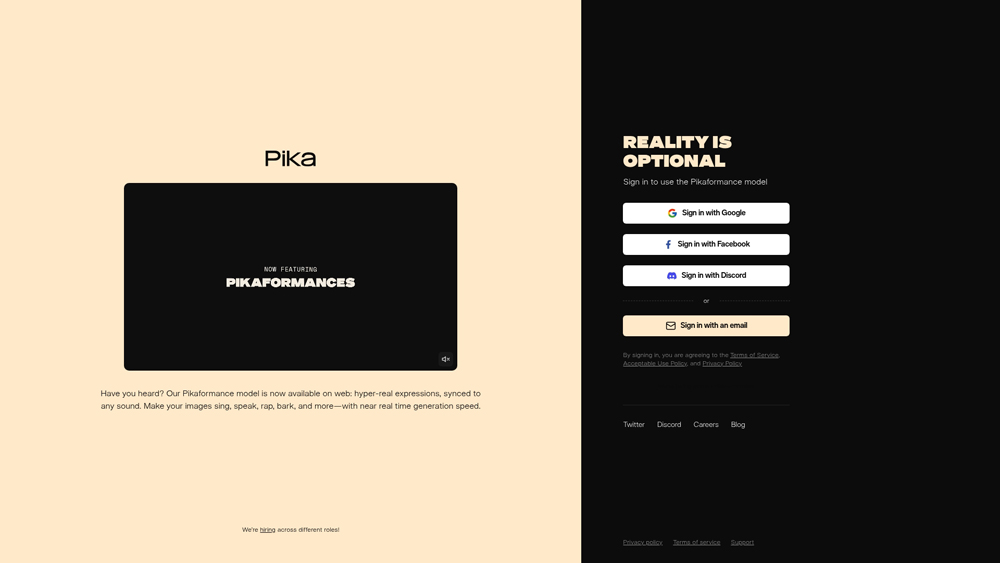 Pika Labs interface showing AI animation and video tools