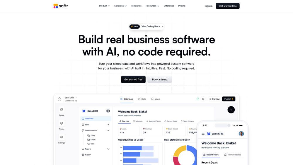 softr-homepage-screenshot Softr studio showing web app creation from Airtable/Google Sheets